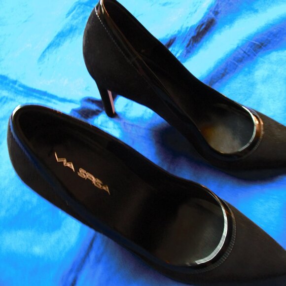 VIA SPIGA BLACK SUEDE HIGH HEEL SHOES-8.5M-NEW-W/LEATHER ACCENT-W/ORIGINAL BOX - Picture 5 of 13